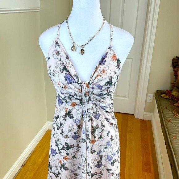 Romeo & Juliet Dress Maxi Floral Strappy Pink Purple Open Back Front Slit (M) - Picture 4 of 7